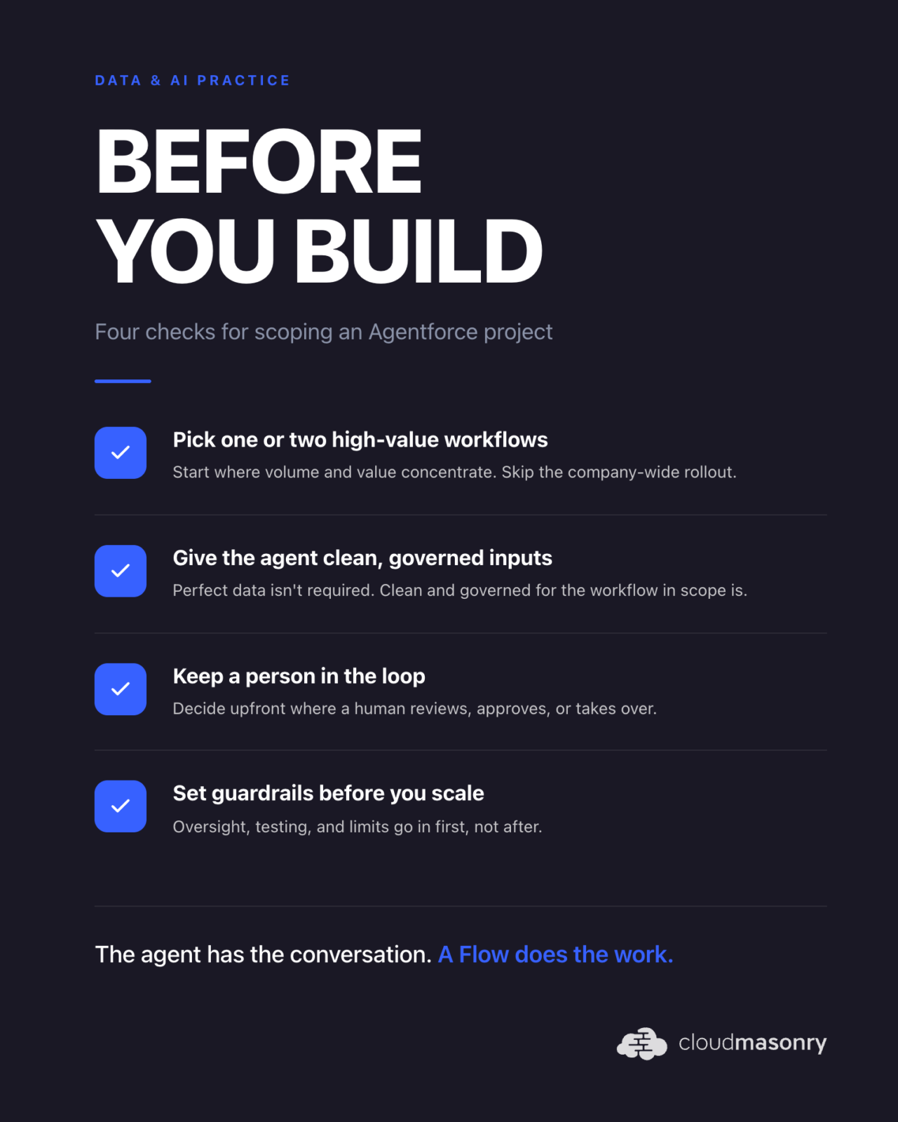 Before You Build: Four checks for scoping an Agentforce project, CloudMasonry