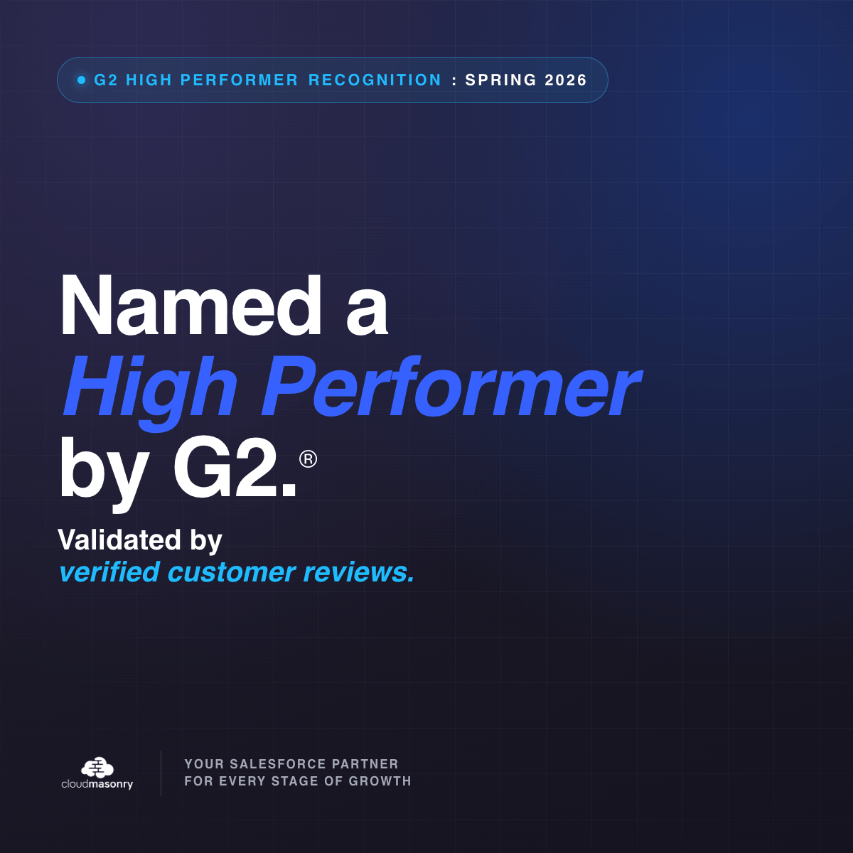 CloudMasonry Named a High Performer in the Salesforce Consultants Grid® Report by G2